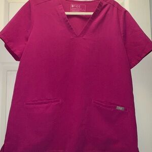 Figs Women's Magenta V-Neck Short Sleeve Top